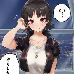 This is a pixiv picture whose title is 観覧車デートで腹チラしちゃってる新島真ちゃん.