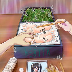 This is a pixiv picture whose title is 【skeb】足裏ボックスに囚われた神様を道具責め♥.