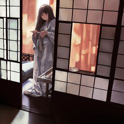 This is a pixiv picture whose title is 旅館の窓際のスペース、好き.