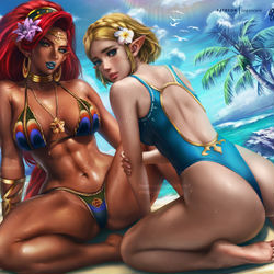 This is a pixiv picture whose title is Urbosa X Zelda - ウルボサ X ゼルダ.