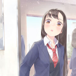 This is a pixiv picture whose title is 他クラスの友達への用事ついでに、好きな人を目で追ってしまう子.