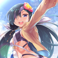 This is a pixiv picture whose title is 海で遊びたい千代女ちゃん.