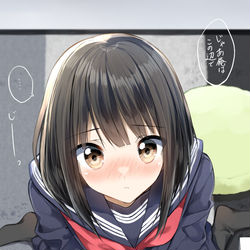 This is a pixiv picture whose title is 「まだ帰らないで」の目線を送ってくる子.