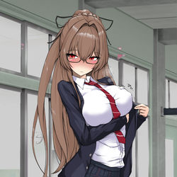 This is a pixiv picture whose title is 指揮官、おっぱい触って元気になってください！.