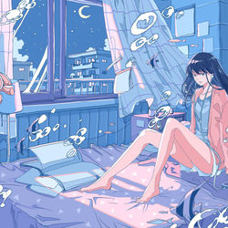 This is a pixiv picture whose title is 遊泳飛行.