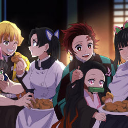 This is a pixiv picture whose title is カナヲがおせんべいを焼いてくれました.