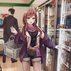 This is a pixiv picture whose title is あ、甜花ちゃんとCM撮ったジュース！.