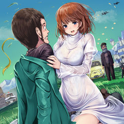 This is a pixiv picture whose title is ルパンの唇を奪うクラリス王女.