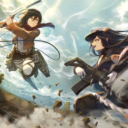 This is a pixiv picture whose title is 荒野行動×進撃の巨人.
