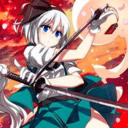 This is a pixiv picture whose title is 頑張る妖夢ちゃん！.