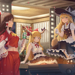This is a pixiv picture whose title is 魔理沙 萃香 霊夢.