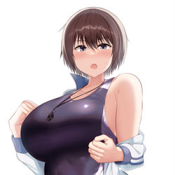 This is a pixiv picture whose title is デカ乳競泳水着.