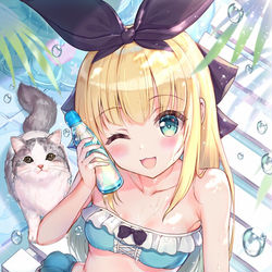 This is a pixiv picture whose title is 水着有栖ちゃんとねじゅ.