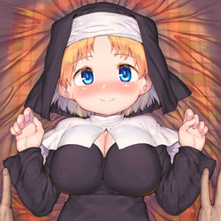 This is a pixiv picture whose title is 何でも聞き入れてくれる心優しいロリ巨乳シスターちゃんを.