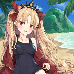 This is a pixiv picture whose title is スク水エレシュキガル（白黒差分）.