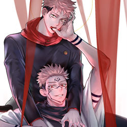 This is a pixiv picture whose title is 両面の二人.