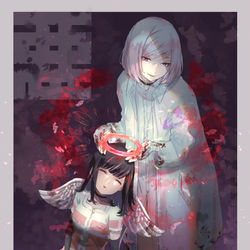 This is a pixiv picture whose title is 「まっかっかの僕だけの天使、もっと大きくしたげるからね・・・」.