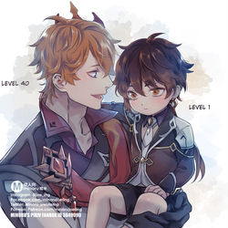 This is a pixiv picture whose title is Level 1 鍾離とタルタリヤ.