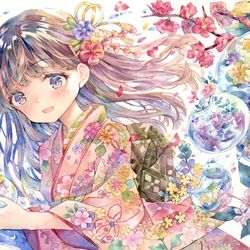 This is a pixiv picture whose title is 透明水彩＊大好きな色に包まれて.