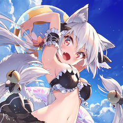 This is a pixiv picture whose title is メイド水着銀狐っ子ちゃん.
