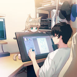 This is a pixiv picture whose title is 仕事の邪魔をするきなこ.