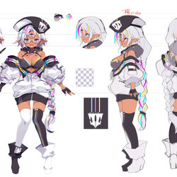 This is a pixiv picture whose title is 【三面図】三つ目メガネっ娘お絵かきVtuber【CMY子(仮)】.