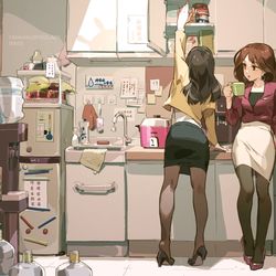 This is a pixiv picture whose title is 台灣OL - 八卦茶水間 / 給湯室のお喋り.