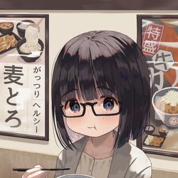 This is a pixiv picture whose title is 一人で牛丼屋に行くアラサー.