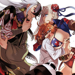 This is a pixiv picture whose title is 水着武蔵ちゃんに守ってもらう.