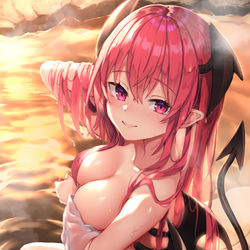 This is a pixiv picture whose title is 小悪魔さんと温泉.