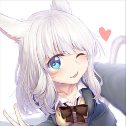 This is a pixiv picture whose title is 制服実装のよろこび自撮りミコッテ.