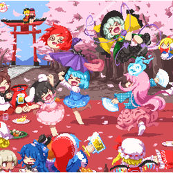 This is a pixiv picture whose title is 博麗神社大宴会.
