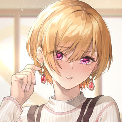 This is a pixiv picture whose title is プレゼントしたイヤリングを着けてきてくれて、こっそり見せてくれた.