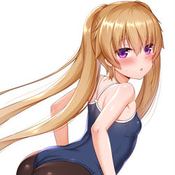 This is a pixiv picture whose title is お尻に水着が食い込みすぎなスク水タイツ真白ちゃん.