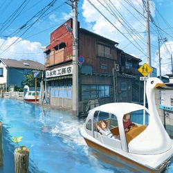 This is a pixiv picture whose title is 水の町.