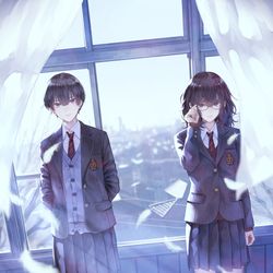 This is a pixiv picture whose title is 冬の朝、そっと担任を突き落とす.