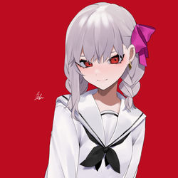 This is a pixiv picture whose title is 白セーラーで三つ編みの清楚系カーマちゃん.