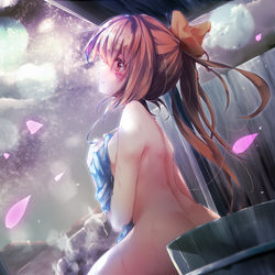 This is a pixiv picture whose title is 露天風呂  (skeb).