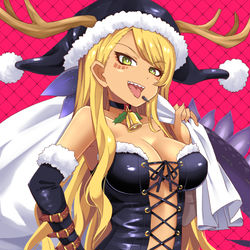 This is a pixiv picture whose title is 金髪黒ギャルドラゴンサンタがやってきた！.