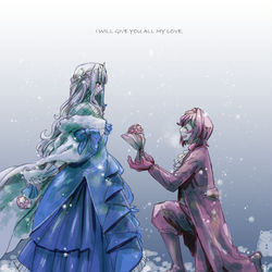 This is a pixiv picture whose title is 捧げる赤とヒミツのピンク／季節外れのラナンキュラス.