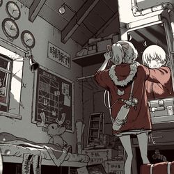 This is a pixiv picture whose title is 怖い先輩に叩き起こされる新米サンタ.