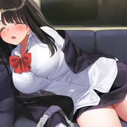 This is a pixiv picture whose title is 電車の中で思いっきり寝てしまった子.