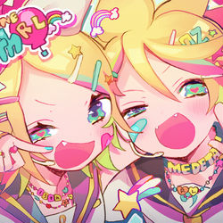 This is a pixiv picture whose title is *鏡音13周年*.