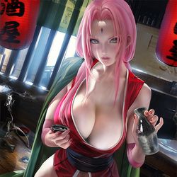 This is a pixiv picture whose title is 小樱纲手设计 Tsunade Sakura crossover.