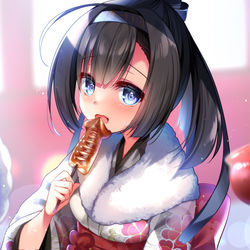 This is a pixiv picture whose title is 秋月「あの…司令…そんなに食べれません」.