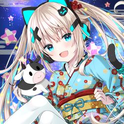 This is a pixiv picture whose title is 宇宙でお祝いうちゅーねこ.