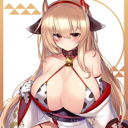 This is a pixiv picture whose title is 牛ビキニ和装は縁起物.