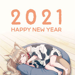 This is a pixiv picture whose title is 寝正月のきなこ.