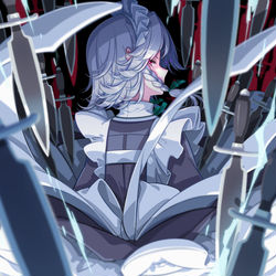 This is a pixiv picture whose title is 赤い月の従者.