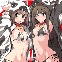 This is a pixiv picture whose title is 【シンデレラガールズ絵】２０２１謹賀新年・牛柄ビキニ.